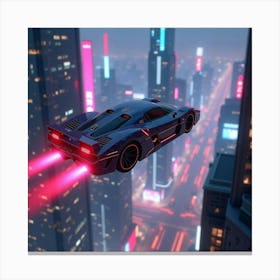 A Futuristic Flying Car Soaring Above A Neon Lit Cyberpunk Cityscape 1 Canvas Print