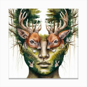 Woman With Deer On Her Head Canvas Print