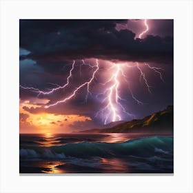 Sunset Lightning Over The Ocean Canvas Print