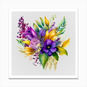 Watercolor Mardi Gras Flower Bouquets 6 Canvas Print