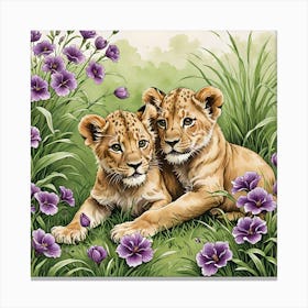 Lion Cubs Playing In The GardenLion Playing In The Canvas Print