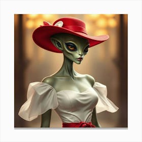 Alien Woman In Red Hat Canvas Print