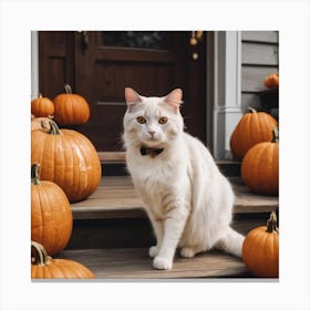 Cat In Front Of Pumpkins Canvas Print