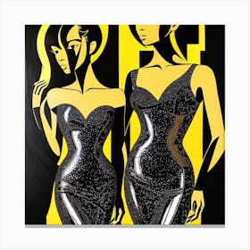Two Women In Black And Yellow Canvas Print