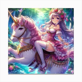 Unicorn Girl Riding A Unicorn Canvas Print