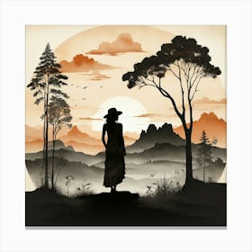 Boho art Silhouette of landscape Canvas Print