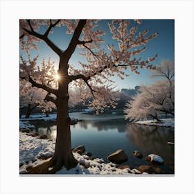 Cherry Blossoms In The Snow Canvas Print