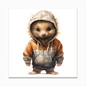 Watercolour Cartoon Porcupine In A Hoodie 1 Canvas Print