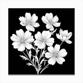 Cosmos Flower, Single Line Drawing Of The Flowers Pattern , Black And White Flowers 1 Canvas Print