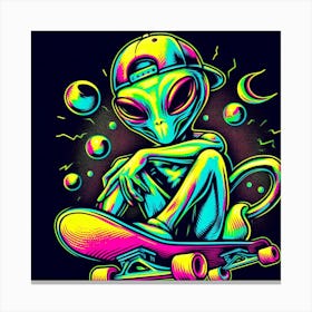 Alien Skateboarder Graffiti Style Canvas Print