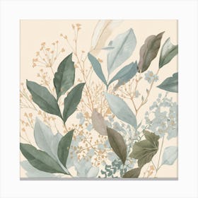 A Illustration Of Leaves And Delicate Flowers In (4) Canvas Print