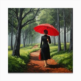 Default Woman With Black Dress And Red Umbrella Walking In The 0 Canvas Print