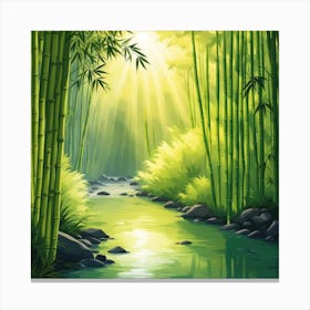 A Stream In A Bamboo Forest At Sun Rise Square Composition 211 Canvas Print