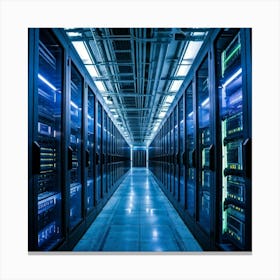 A Large Telecom Datacenter Interior Framed By Numerous Towering Server Racks No Human Presence The (5) Canvas Print