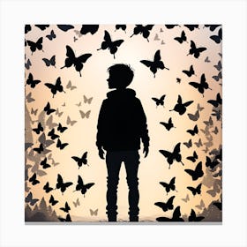 Silhouette Of A Boy With Butterflies Canvas Print