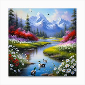 Ducks In The Stream Canvas Print