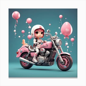 Girl Riding A Pink Motorcycle Canvas Print