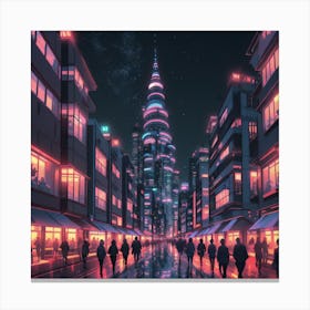 Futuristic City At Night Canvas Print