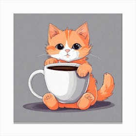 Cute Orange Kitten Loves Coffee Square Composition 9 Canvas Print