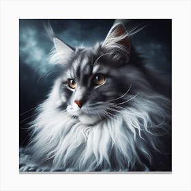 Grey-white maine coon cat 1 Canvas Print