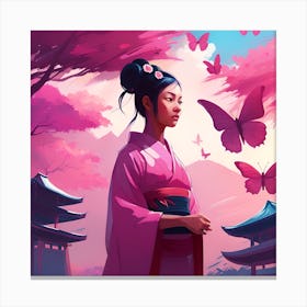 Asian Girl With Butterflies 2 Canvas Print