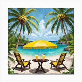 Beach Chairs And Umbrella 1 Canvas Print