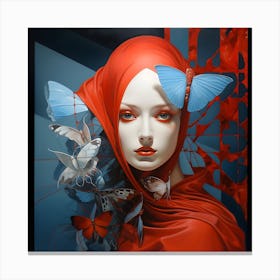 Portrait Of A Woman With Butterflies Canvas Print