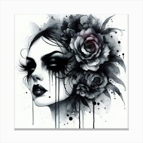 Gothic Girl With Roses 1 Canvas Print