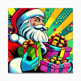 Pop Art Santa Claus with Christmas Gifts Vibrant Digital Illustration Canvas Print