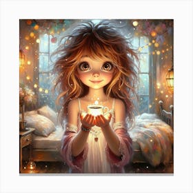 Little Girl Holding A Candle Canvas Print