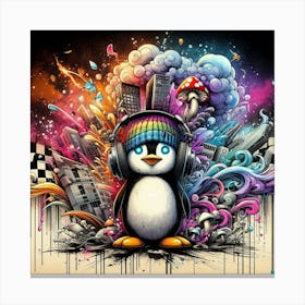 Penguin With Headphones 6 Canvas Print