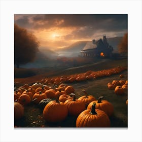 Pumpkins In The Field Canvas Print