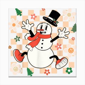 Snowman Groovy Retro Christmas Xmas Happy Holiday Boy Girl Canvas Print