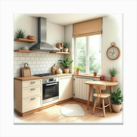 Cozy Kitchen Corner In Watercolor, Bright And Airy 1 Canvas Print