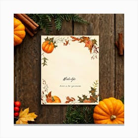 An Autumn Themed Holiday Card Adorning A Vintage Rustic Wooden Finish Laden With A Hand Drawn Dispu (5) 1 Canvas Print