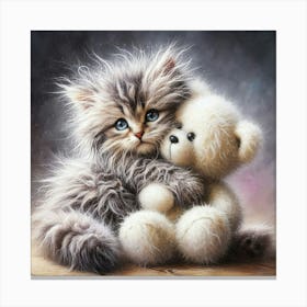 Teddy Bear And Kitten Canvas Print
