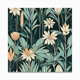 Seamless Pattern With Flowers And Leaves Canvas Print