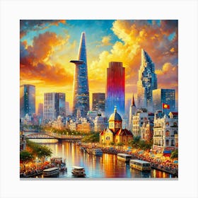 A Vibrant Oil Painting Of Ho Chi Minh City Canvas Print