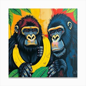 Two Gorillas Holding Bananas Canvas Print