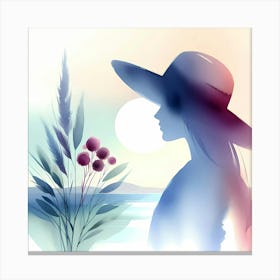 Watercolor Girl In A Hat Canvas Print