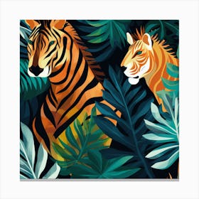 Tiger And Zebra In The Jungle Canvas Print