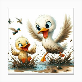 Ducks In The Mud Canvas Print