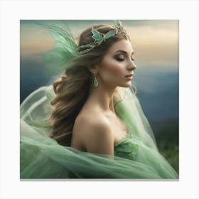 Fairy Girl In Green Dress Canvas Print