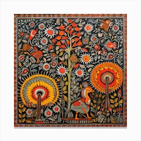 Traditional Painting, Oil On Canvas, Brown Color Madhubani Painting Indian Traditional Style 1 Canvas Print