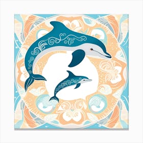 Dolphins In The Sea Vector Canvas Print