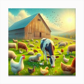Farm Animals In The Meadow Canvas Print