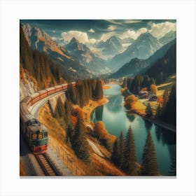 Train In The Mountains Panoramic Wall Art Print Canvas Print