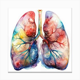 Colorful Watercolor Human Lungs Canvas Print