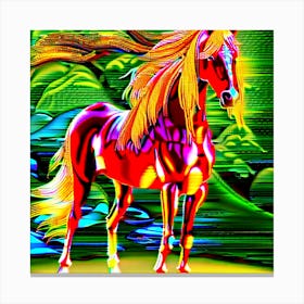 A Beautiful Golden Red Davil Horse With A Long Mane Clothes Embroidered With Gold Thread Full Leng (1) Canvas Print