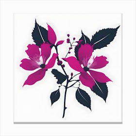 Branches with fuchsia flowers white background Canvas Print